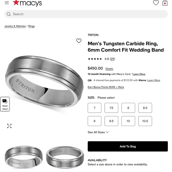 Men's Tungsten Carbide Ring, 6mm Comfort Fit Wedding Band - Picture 7 of 7